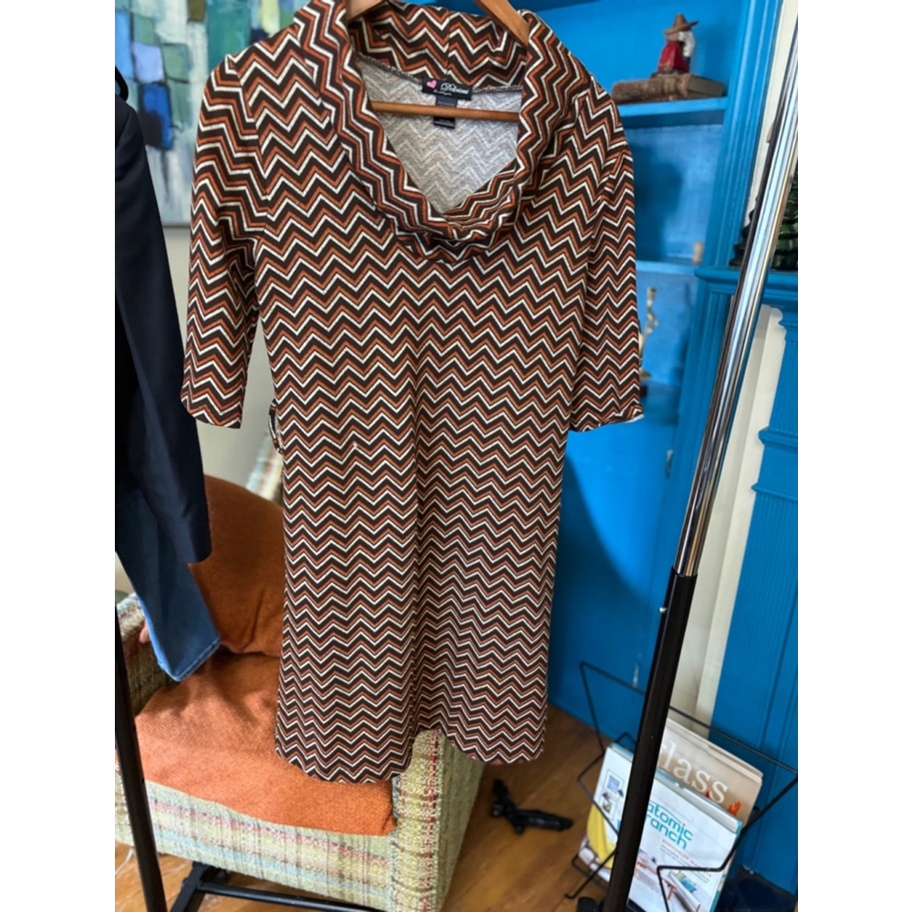 Y2K Delirious Dress XL Orange Brown Chevron